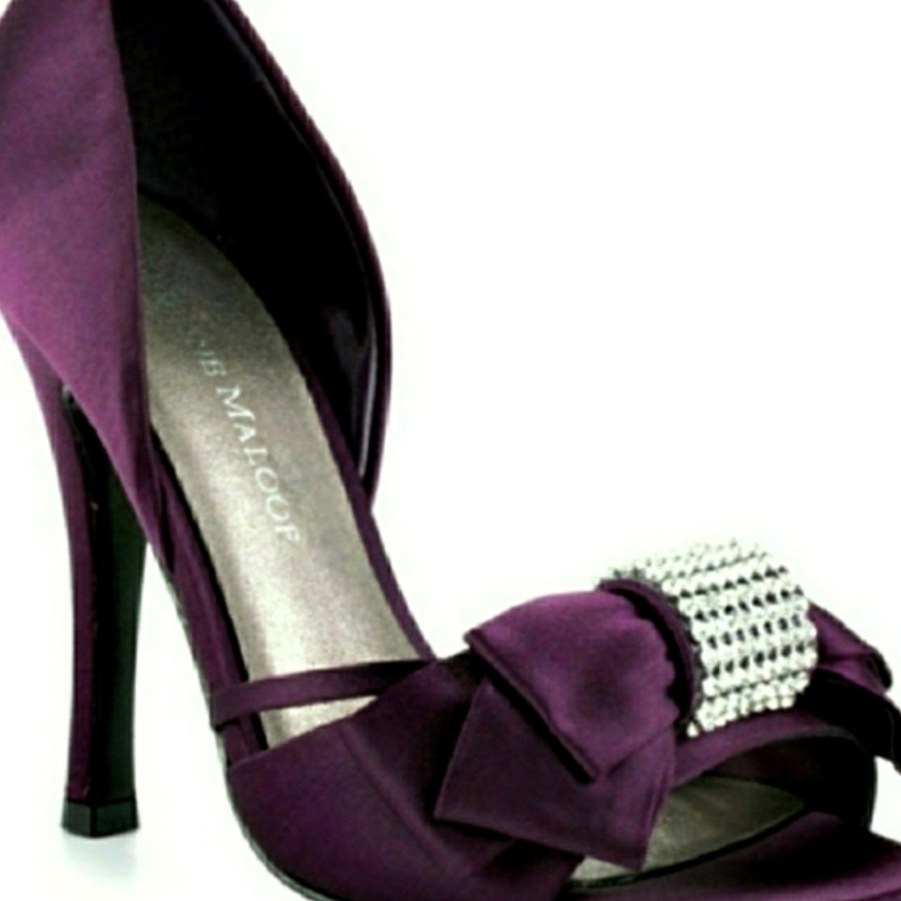 Adrienne Maloof Purple Heels with Bow and Rhinestone